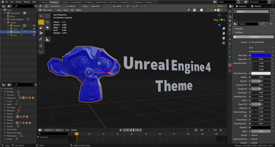 Unreal Engine 4 Theme for Blender - ブレンダーのUIをアンリアルエンジンっぽくするテーマだよ